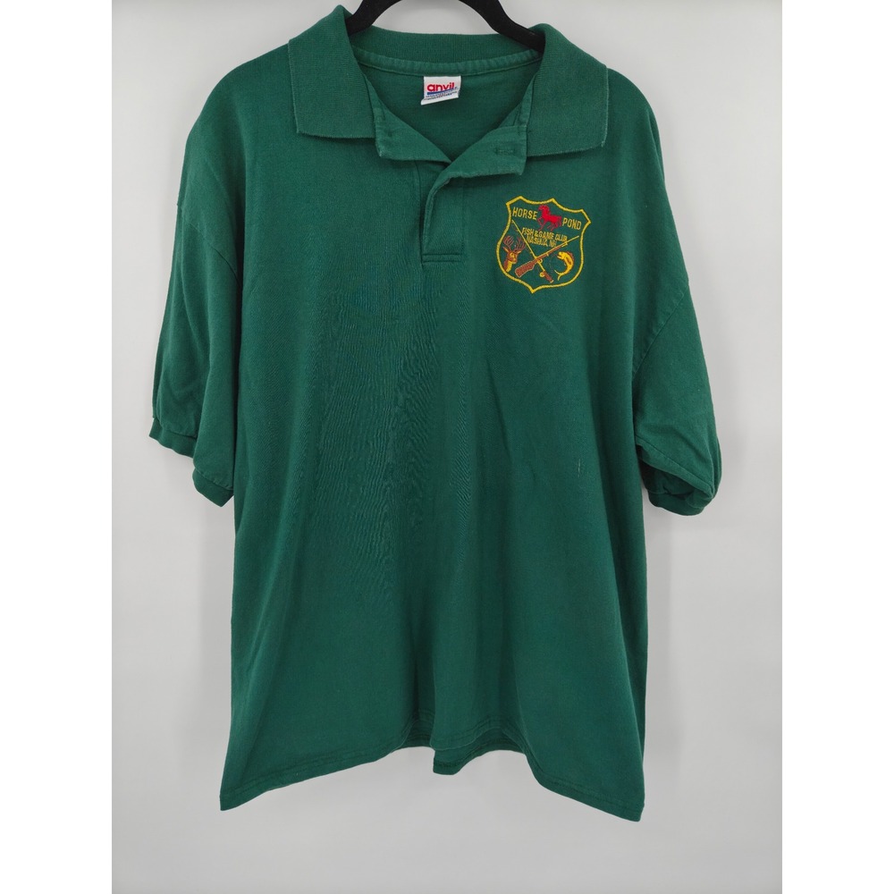 Vintage Anvil Green Horse Pond Fish & Game Club Polo Shirt Mens XL USA Fabric